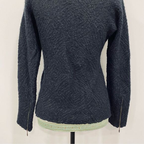 EILEEN FISHER S Black Cats Mohair Moto Sweater Jacket Asymmetrical Zip: Flaw - Picture 11 of 16